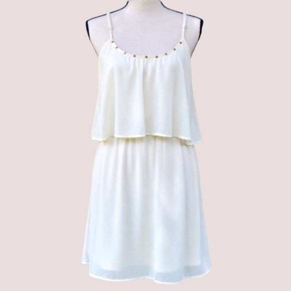 Papaya Spaghetti Strap Blouson Lace Back Layered Dress, Medium - Picture 1 of 7